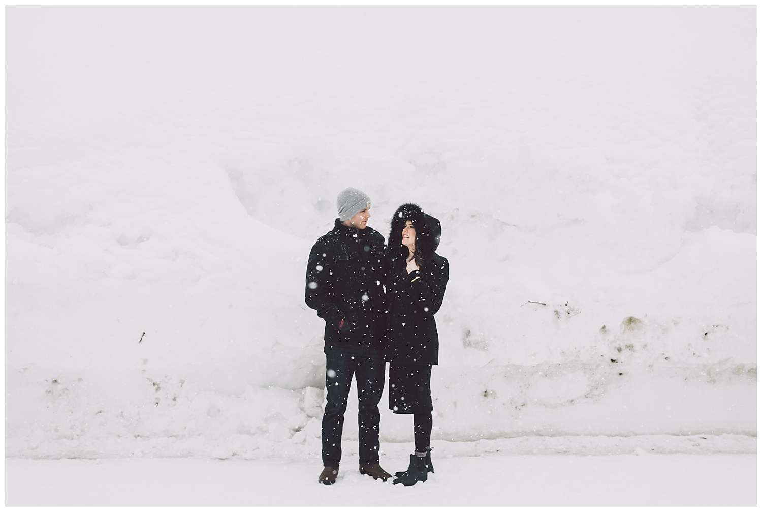 Very snowy for their engagement photos