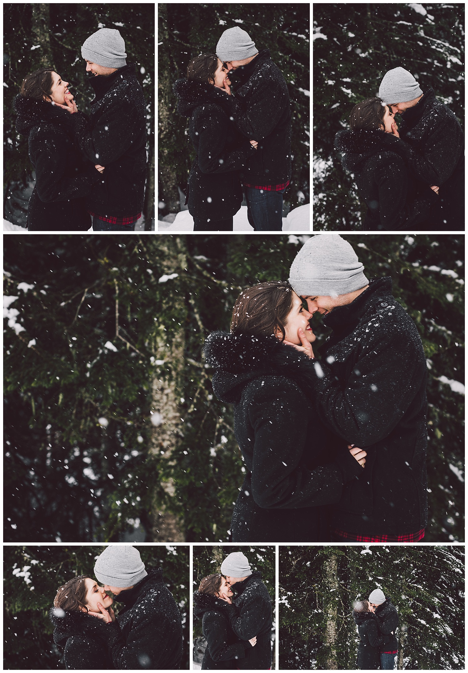 Snowy engagement session by Snoqualmie Pass