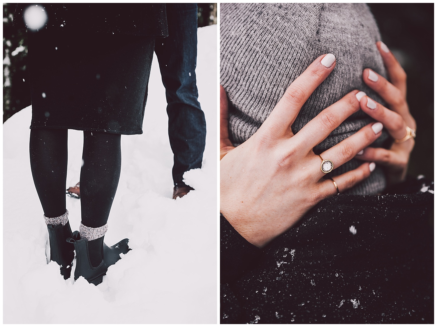 Snowy engagement detail photos