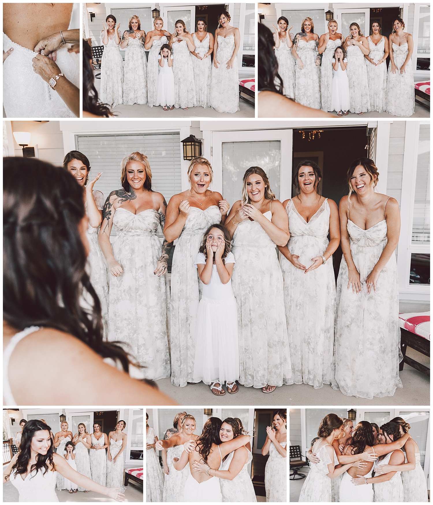First look with Natalie's bridesmaids at Trinity Tree Farm