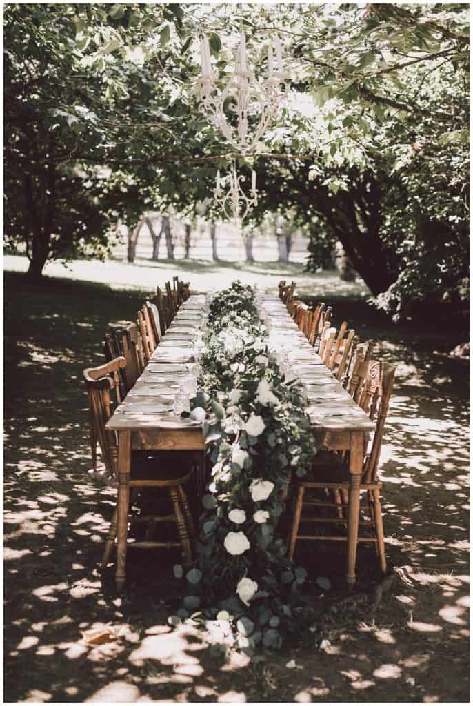 Farm table at the Wayfarer wedding venue on Whidbey Island