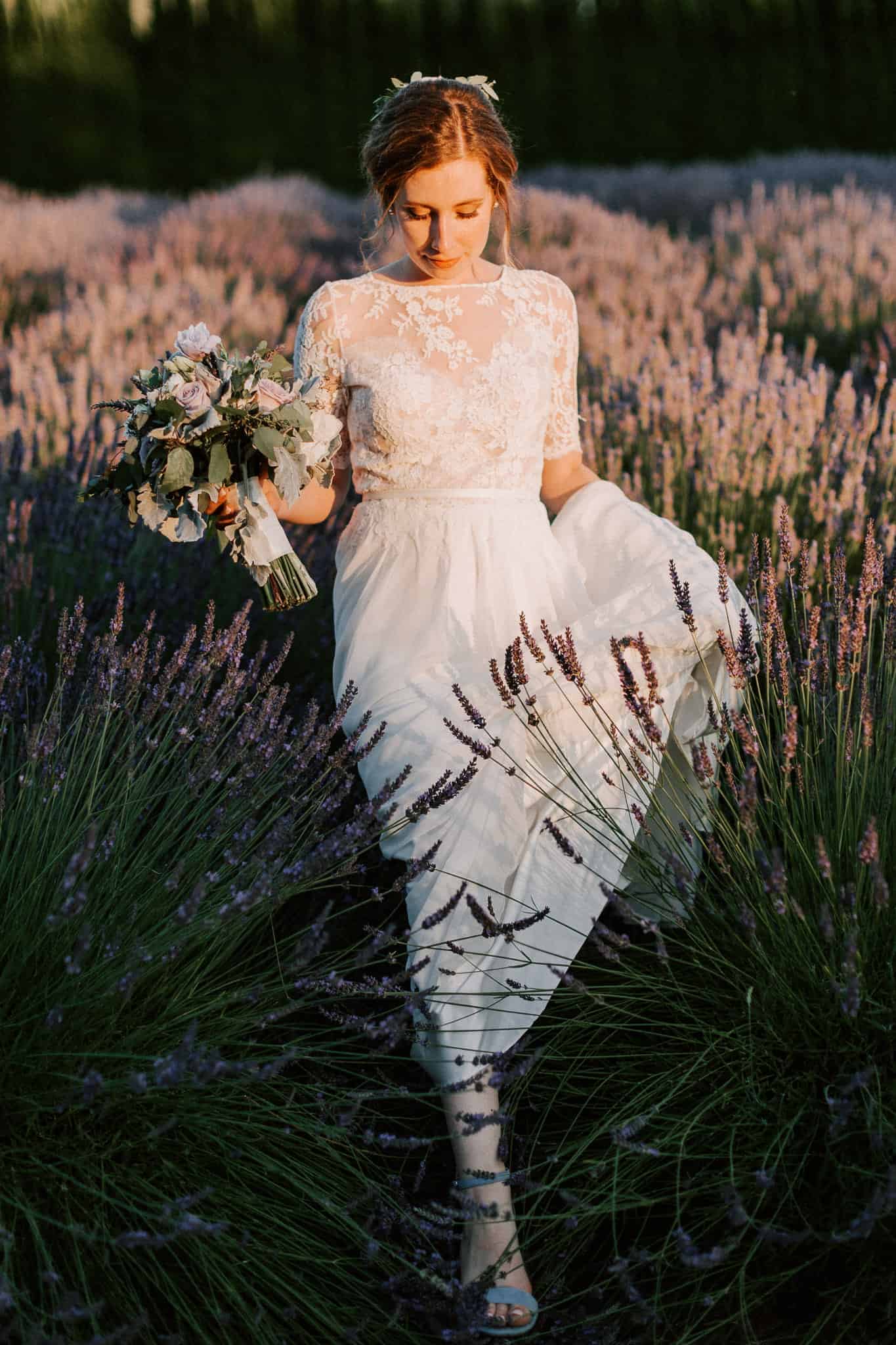 Woodinville Lavender Farm wedding venue at sunset by Kyle Goldie of Luma Weddings
