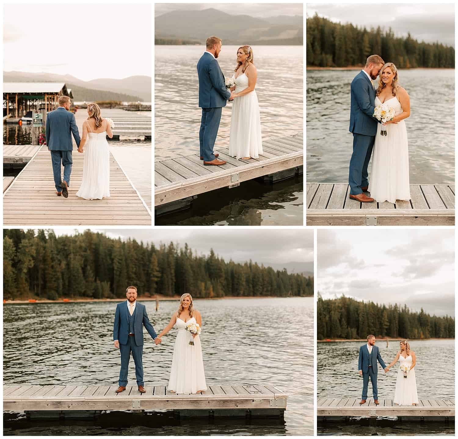 Dock wedding photos at Elkins Resort on Priest Lake, Idaho