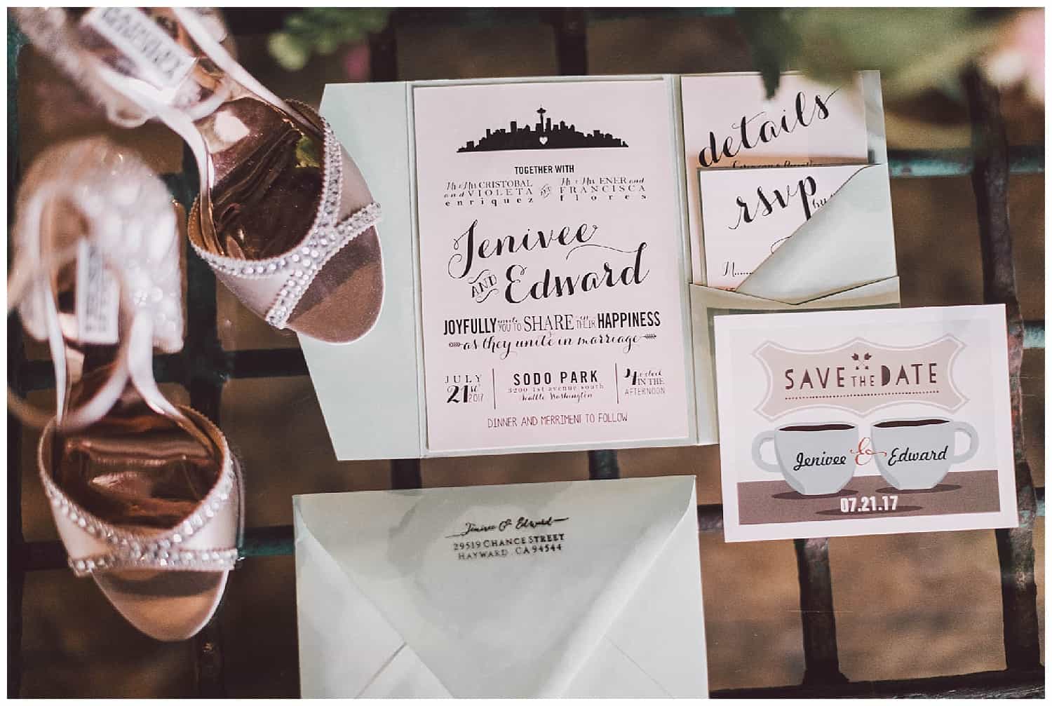 Sodo Park wedding stationary paper details at the venue by Seattle wedding photographer Kyle Goldie of Luma Weddings
