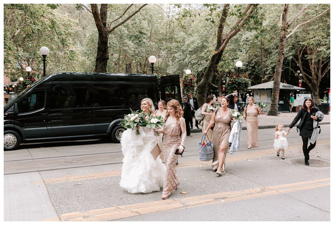 Seattle wedding transportation in Pioneer Square, Seattle, Wa