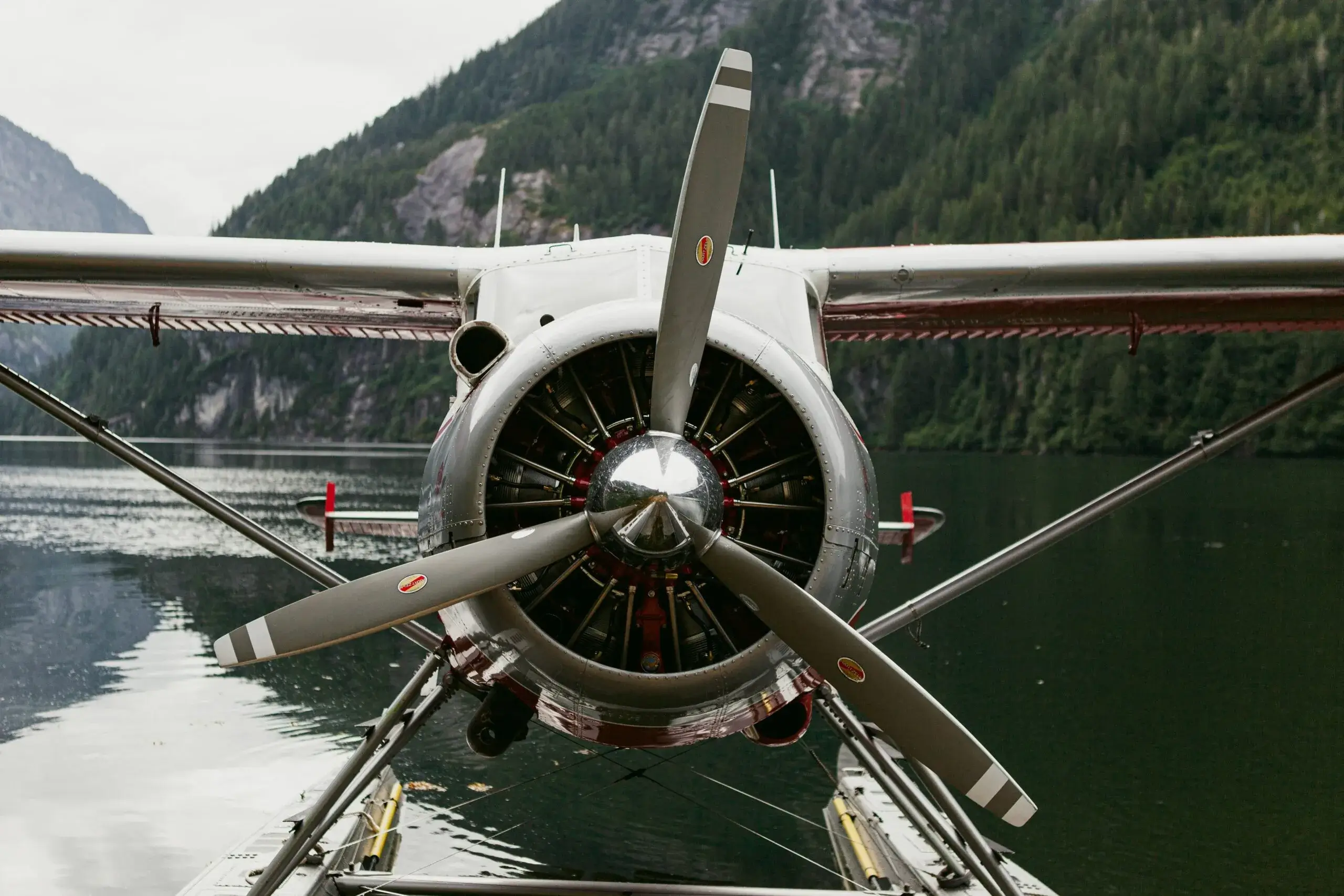 A seaplane outside of Ketchikan, AK for a grand entrance to their waterfront wedding venue